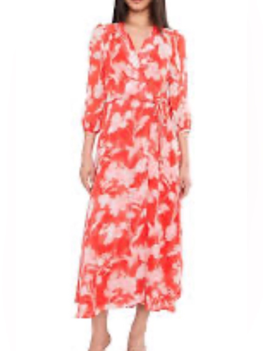 Anthropologie Birds and the bees Wrap Maxi Dress Coral and White Floral